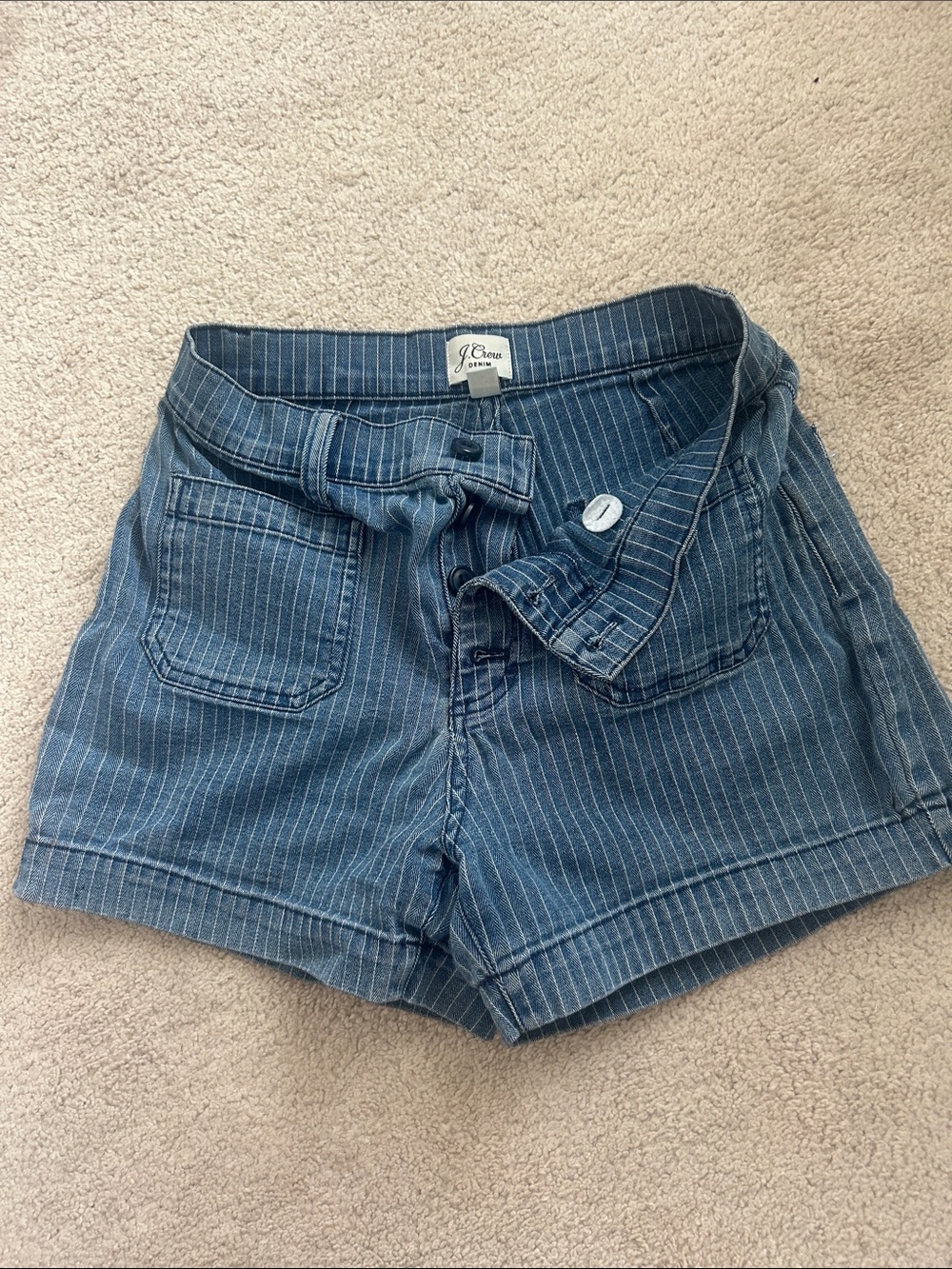 J. Crew Blue Pinstripe Denim-Style Cotton Shorts